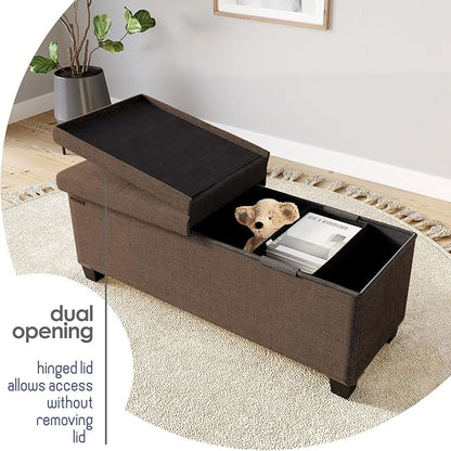 STORAGEBUD Storage Ottoman Bench with Bins, 43-in Storage Bench for Bedroom End of Bed, Folding Foot Rest Ottoman for Living Room Max 660lbs, Fabric Ottomans, Brown