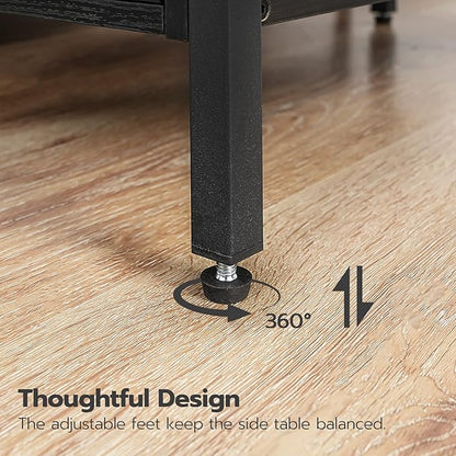 HOOBRO Set of 2 End Tables with Charging Station, Narrow Side Table with Drawers & USB Ports & Power Outlets, Nightstand for Small Spaces, Living Room, Stable and Sturdy, Black BK541BZP201