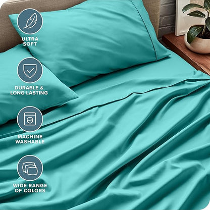 Bare Home King Sheet Set - Luxury 1800 Ultra-Soft Microfiber King Bed Sheets - Double Brushed - Deep Pockets - Easy Fit - 4 Piece Set - Bedding Sheets & Pillowcases (King, Turquoise)