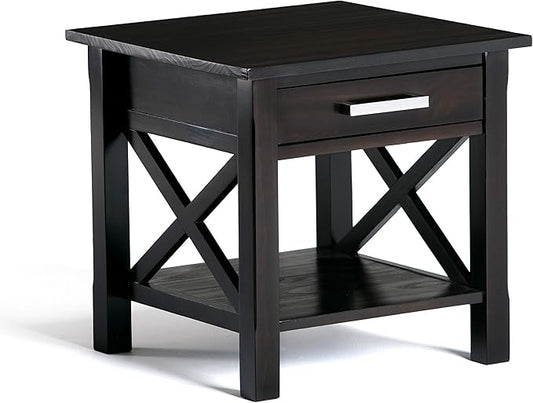 SIMPLIHOME Kitchener SOLID WOOD 21 inch Wide Square Contemporary End Side Table in Hickory Brown for the Living Room and Bedroom