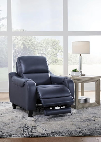 Signature Design by Ashley Mercomatic Contemporary Leather Match Wall Hugger Power Recliner with Adjustable Headrest and USB Ports, Blue
