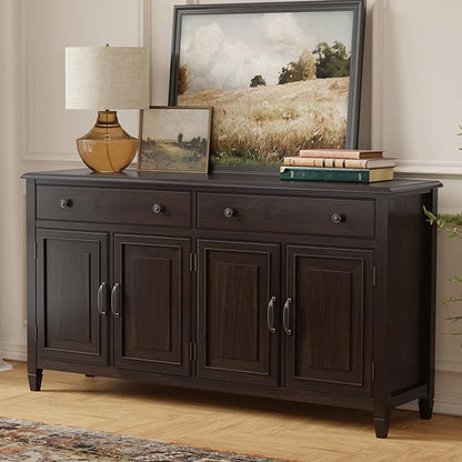 SIMPLIHOME Connaught SOLID WOOD 67 inch Wide Traditional Large Sideboard Buffet Storage Cabinet in Dark Chestnut Brown for the Living Room, Entryway and Family Room