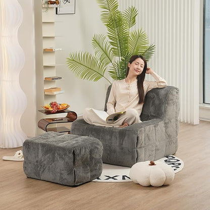 N&V CUBICUS Armless Floor Sofa, All New Hybrid Foam Design, with Matching Ottoman (CUBICUS, Jade)