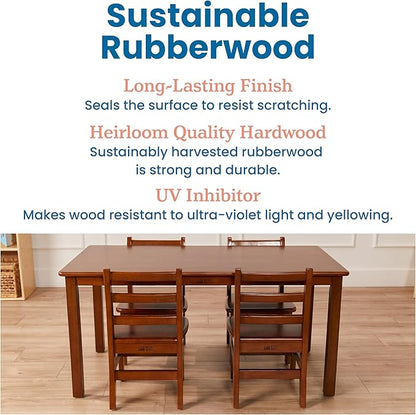 ECR4Kids 24in x 48in Rectangular Hardwood Table and Chair Set, 12in Seat Height, Kids Furniture, Dark Walnut