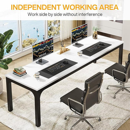 Tribesigns 78.7 Inches Extra Long Computer Desk 2 Person Desk, Double Long Desk, Workstaion for Home Office (White+Black)