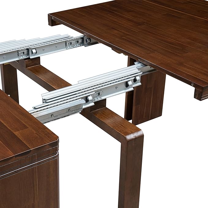 X02FO-208-18 - 5 Pieces Dining Room Set contains an Extendable Rectangle Kitchen Table, 2 Dining Chairs and 2 Modern Benches, 39x120 Inch, Antique Walnut