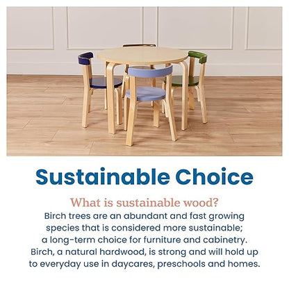ECR4Kids Bentwood Round Table and Curved Back Chair Set, Kids Furniture, Earthtone, 5-Piece