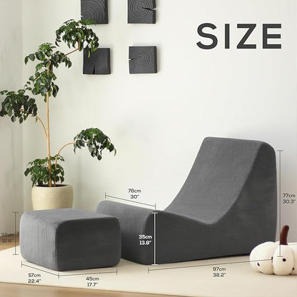 N&V Bean Bag Chair Single Seated Foam Sofa Armless Floor Sofa with High Density Foam Removable and Machine Washable Cover (Grey, Large, Corduroy Stripes)