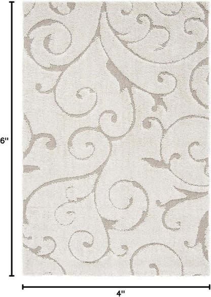 SAFAVIEH Florida Shag Collection Accent Rug - 4' x 6', Cream & Beige, Scroll Design, Non-Shedding & Easy Care, 1.2-inch Thick Ideal for High Traffic Areas in Foyer, Living Room, Bedroom (SG455-1113)