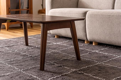 ROOM ESSENCE Folding Coffee Center Table, Size W35.5 x D17.7 x H14.2 Inches, Natural Oak Veneer Table Top, Dark Brown Color, NET-832BR
