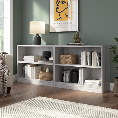 Bush Furniture Universal Small 2 Shelf Bookcase in Platinum Gray, Low Storage and Display Bookshelf for Home Office or Living Room Organization