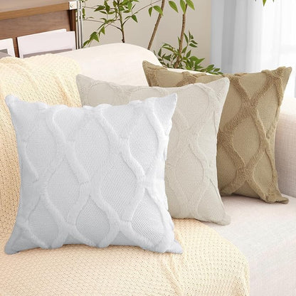 decorUhome Throw Pillow Covers 22x22 Inch Set of 2, Soft Plush Faux Fur Wool Khaki Couch Pillow Covers, Decorative Neutral Pillow Cases for Bed Sofa Living Room Home Decor