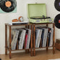 LELELINKY 2-Tier Bamboo Record Player Stand Set of 2 with Vinyl Record Storage up to 100 Albums, Boho Bedroom Record Holder and Multi-Functional End Table for Living Room, Brown