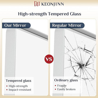 Keonjinn White Bathroom Vanity Mirror - 24 x 36 Inch Rectangular Wall Mirror, Farmhouse Style with Seamless Metal Frame, HD Tempered Glass