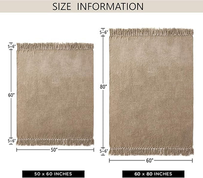 Chenille Throw Blanket for Couch 50"X 60", Soft Cozy Throws with Fringe Tassel for Bed Sofa Chair Cover, Lightweight Knitted Decorative Boho Blankets for Living Room, Taupe