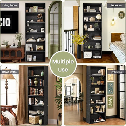 71" Tall Bookcase, 6-Tier Open Display Storage Shelves, Floor Standing Large Book Shelf for Living Room, Home Office, Bed Room, Black