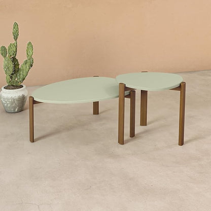 Manhattan Comfort Gales Mid Century Modern Coffee Table with Oval Triangle Shaped Top, Accent Furniture for Living Room Made from Solid Eucalyptus Wood, Pistachio Green