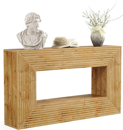 LITTLE TREE 59-Inch Console Table with Storage, 2-Tier Farmhouse Fluted Sofa Table Behind Couch, Large Narrow Entryway Furniture for Living Room, Foyer (Light Walnut)