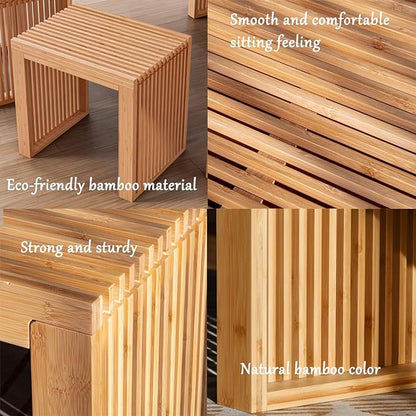 Bamboo Dining Bench Indoor Small Bench Entryway Shoe Rack Bench,Outdoor Modern Wood Benches 17 Inch for Living Room Hallway Bedroom Bathroom Nature Small