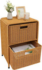 myHomeBody Wicker Nightstand with Drawers, Bed Side Table Bedroom, End Table with Storage, Small Storage Cabinet, Drawers for Bedroom, Latte