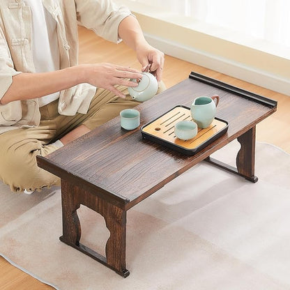 Japanese Floor Table, Small Coffee & Tea Table, Altar for Meditation, Low Table for Sitting on Floor, Wood Bed Tray With Foldable Legs, Laptop Desk