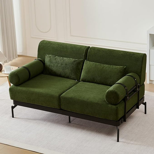 Modern Loveseat Sofa 59" Sofa Couch 2-Seater Sofa with Flexible USB Ports, Unique Cylindrical Armrests for Living Room, Green
