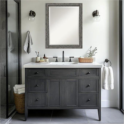 Amanti Art Bathroom Mirror for Over Sink, 27x33 Filigree Matte Black Rectangle Vanity Mirror, Large Traditional Frame, Hangs Horizonally and Vertically, Bathroom Wall Decor, Beveled Edge