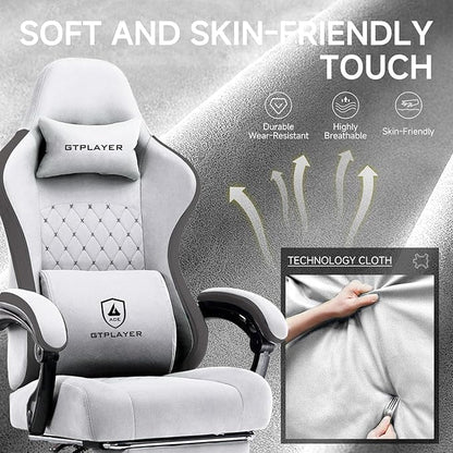 GTPLAYER Office Chair, Gaming Computer Desk Fabric Chair with Footrest, High Back Ergonomic Office Chair with Pocket Spring Lumbar Support and Linkage Armrests Adjustable Height Swivel for Home Task