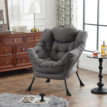 Lazy Chair for Living Room, Modern Accent Chairs with Armrests, Comfy Lounge Chair with Side Pocket, Cozy Lazy Sofa for Reading, Balcony, Bedroom, Dorm, Small Spaces (Dark Grey)