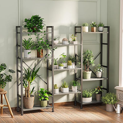SUPERJARE Triple 4 Tier Bookshelf, Bookcase with 11 Open Display Shelves, Wide Book Shelf Book Case for Home & Office, Grey