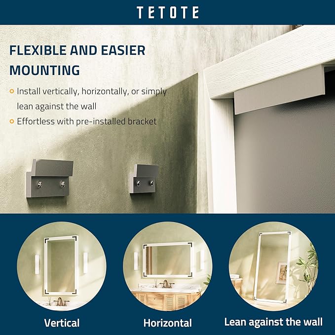 TETOTE 22 x 30 White Wood Framed Mirror for Bathroom Wall/Bedroom/Living Room/Entryway Farmhouse Rustic Bathroom Vanity Mirror for Wall Waterproof (Horizontal/Vertical Mounted)