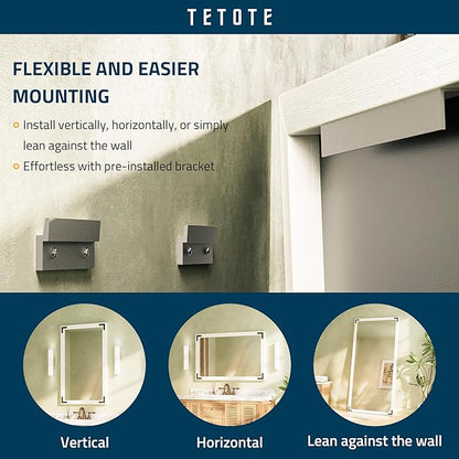 TETOTE 30 x 36 White Wooden Mirror for Bathroom Wall/Bedroom/Living Room/Entryway Farmhouse Rustic Bathroom Vanity Mirror Waterproof (Horizontal/Vertical Mounted)