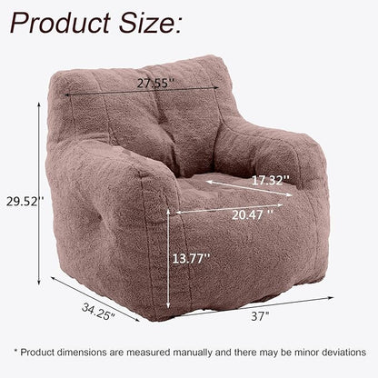 Recaceik Bean Bag Chairs, Tufted Soft Stuffed Bean Bag Chair with Filler, Fluffy Lazy Sofa Chair Lounger, Comfy Giant Bean Bag Chair for Bedroom, Living Room, Brown