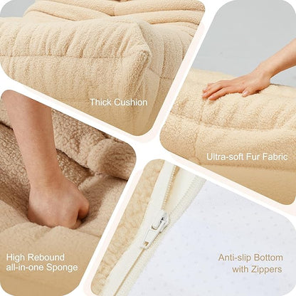 Bean Bag Chairs for Adults Giant Bean Bag Chair Memory Foam BeanBag Chair Big Bean Bag Sofa with Filler Faux Fur Fireside Beanbags Lazy Sofa for Living Room Bedroom Dorm Office (Khaki Teddy)