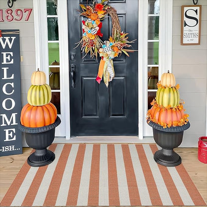 OJIA Outdoor Rug 4'x6', Cotton Woven Patio Rug Washable Rugs Front Porch Rug Outdoor Door Mat Entryway Rugs Indoor Area Rugs Floor Mat for Backyard/Entry/Kitchen/Bedroom/Living Room (Orange/White/Tan)