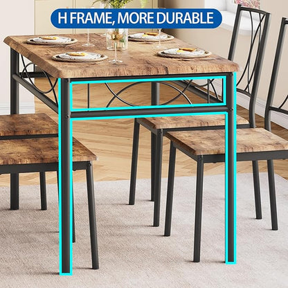 Dining Table Set for 4, Compact Kitchen Table and 4 Chairs, 5-Piece Kitchen Table Set, Space-Saving Design for Small Space, Dining Room, Apartment, Retro Brown