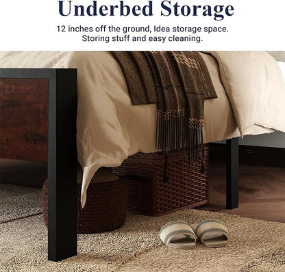 Allewie King Size Platform Bed Frame with Wooden Headboard and Footboard, Heavy Duty 12 Metal Slats Support, No Box Spring Needed, Under-Bed Storage, Noise Free, Easy Assembly, Mahogany