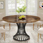 Tribesigns Round Dining Table for 4-6 People, 47-Inch Farmhouse Dinning Room Circle Kitchen Table, Industrial Dinner Table with Metal Base for Kitchen, Living Room, Black and Brown