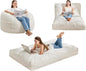 Hobestluk Bean Bag Chair Convertible Beanbag Chairs for Adults, 3 in 1 Bean Bags with Plush Chevron Cover, Adult Bean Bag Chair for Living Room, Bedroom (White, Twin)