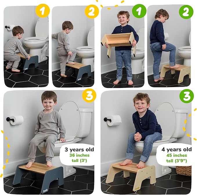 1-Step Wooden Step Stool for Toddlers | Kids Step Stool for Bathroom Sink, Kitchen, and Potty Training | Non-Slip Stool for Toilet Independence | Wooden Step for Children Ages 2+ Gray