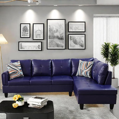 Convertible Leather Sectional Couch, Modern L Shaped Couch with Storage, Large Modular 5-Seat Sectional Sofa with Ottomans for Living Room and Office, Dark Blue-Violet
