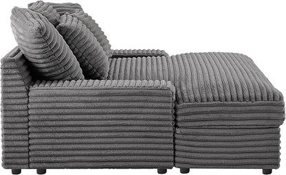 64" Oversized Chaise Daybed Lounge Sleeper Sofa Extra Wide Cloud Sofa&Couch, Luxury Plush Corduroy Upholstered Loveseat Couch Deep Seat Living Room Queen Size Sofabed W/5 Pillows for Home/Apartment