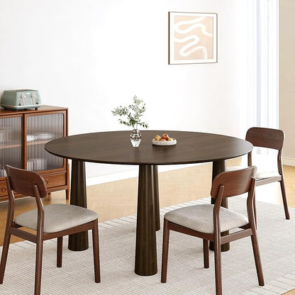 Casaphoria 59" Round Dining Table, Kitchen Table for 6 with Arc-Shaped Edge Top and Cylindrical Legs, Easy Assembly for Living Room, Dining Room, Walnut