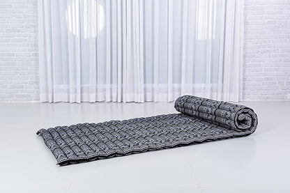 Leewadee - Foldable Floor Mattress - Japanese Roll Up Futon -Trifold Tatami Mat- Guest Floor Bed - Camping Mattress - Thai Massage Mat, Kapok Filled, 75 x 28 inches, Black White