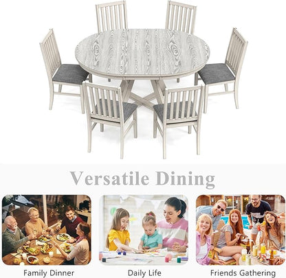 6-Piece Solid Wood Dining Table Set for 6, Modern Breakfast Dinette Kitchen Table with Chairs for Dining Room, Kitchen, Grey