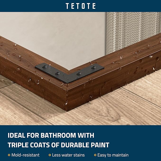 TETOTE 55 x 36 Walnut Wooden Mirror for Bathroom Wall/Bedroom/Living Room/Entryway Farmhouse Rustic Bathroom Vanity Mirror Waterproof (Horizontal/Vertical Mounted)