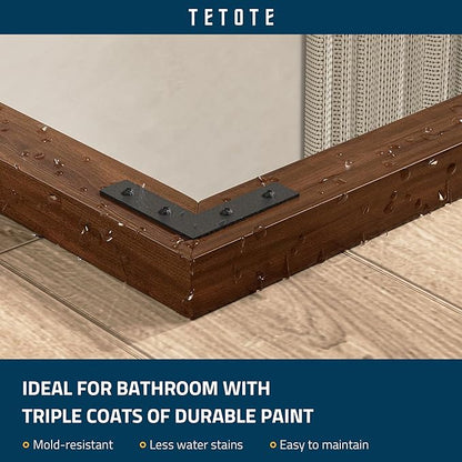 TETOTE 55 x 36 Walnut Wooden Mirror for Bathroom Wall/Bedroom/Living Room/Entryway Farmhouse Rustic Bathroom Vanity Mirror Waterproof (Horizontal/Vertical Mounted)