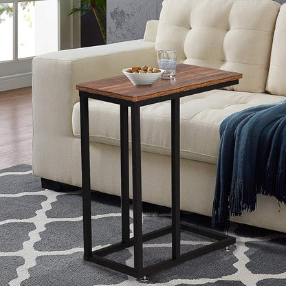 VECELO C Shaped End Side Table for Sofa Couch and Bed Snack TV Tray for Living Room Bedroom,Grey, 1 Set