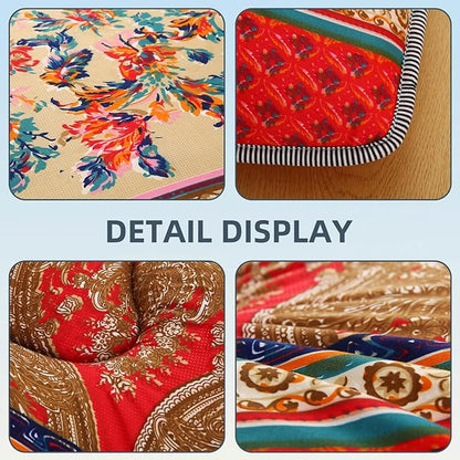 Bohemian Retro Japanese Floor Mattress, Vintage Floral Tatami Floor Mat, Portable Roll up Futon Mattress for Guest,Tavel (A,Queen80 X 60")