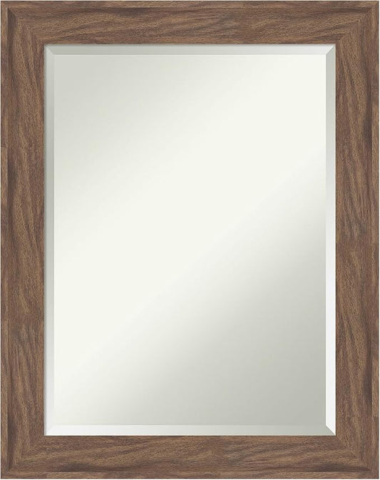 Amanti Art Brown Wall Mirror 29x23 Pia Medium Brown Rectangle Bathroom Mirror for Wall Decor Living Room, Medium Casual Frame, Hangs Horizonally and Vertically, Bathroom Decor, Beveled Edge